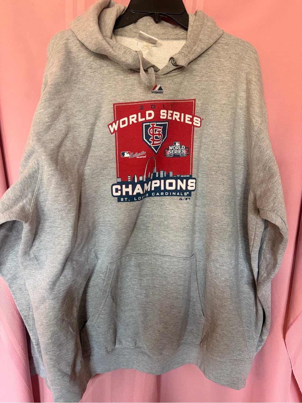 Majestic Gray Hoodie with Red & Navy St. Louis Cardinals World Series Graphic